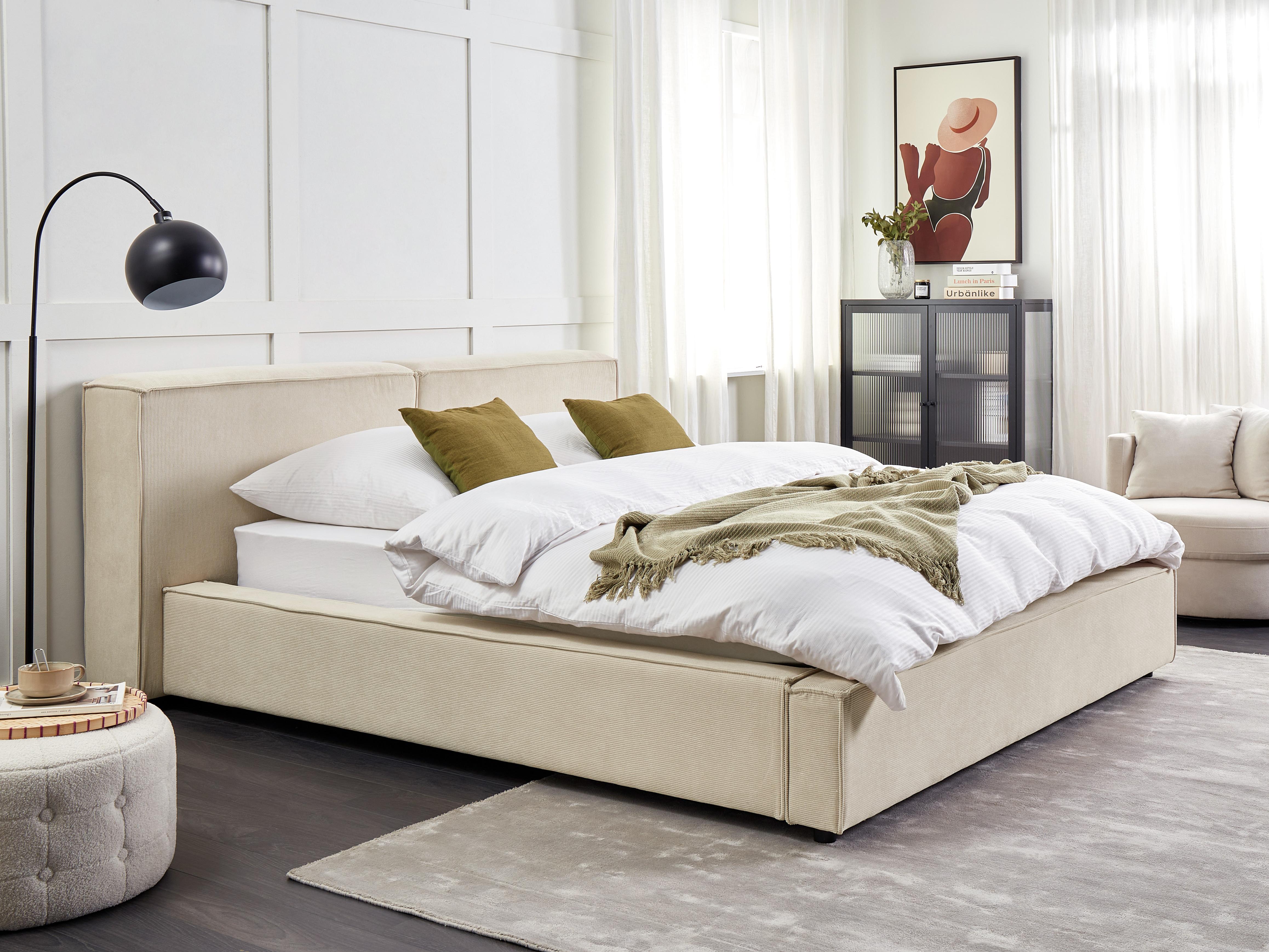 Bed Corduroy LINARDS 160 x 200 cm (EU King Size) Beige