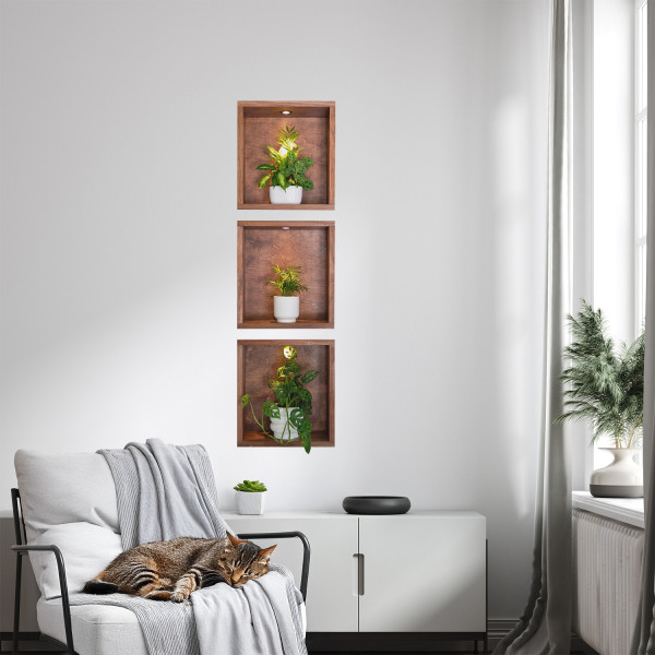 Naklejka 3D wnęki roślinne wyrwa efekt w ścianie 28x100