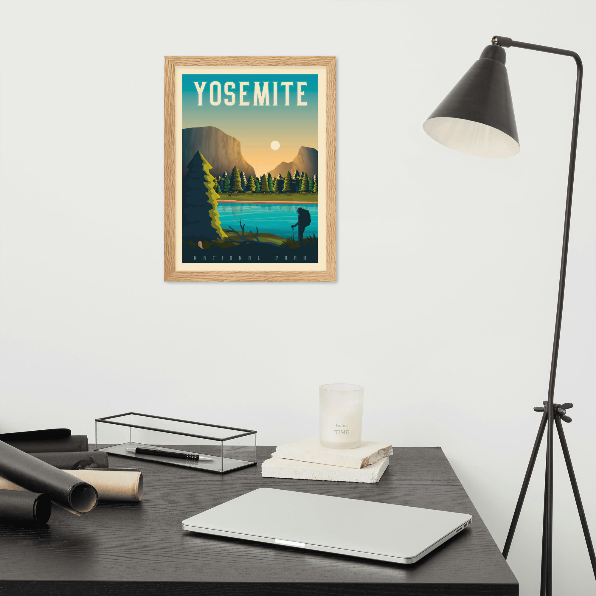 - Affiche Yosemite National Park Etats-Unis avec Cadre (Bois) 21x29,7 cm