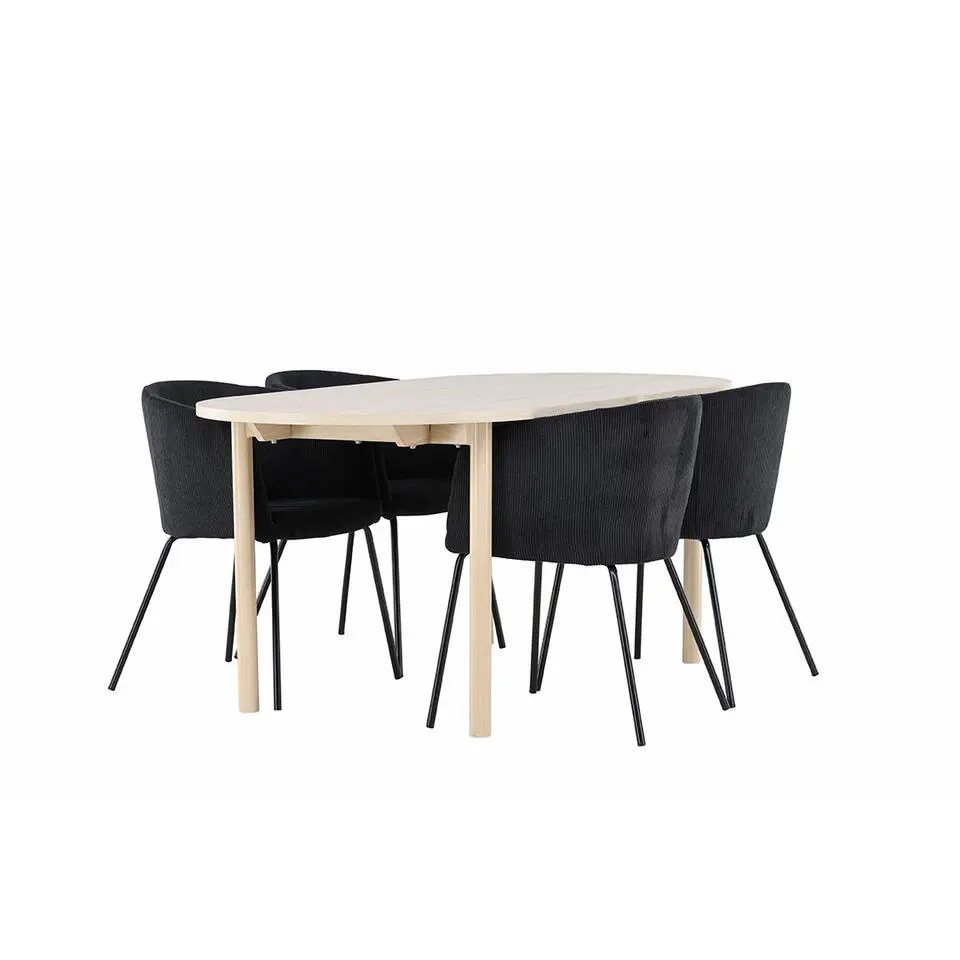 Hioshop Andy eethoek tafel 90x180cm en 4 fluwelen stoelen met armleuningen