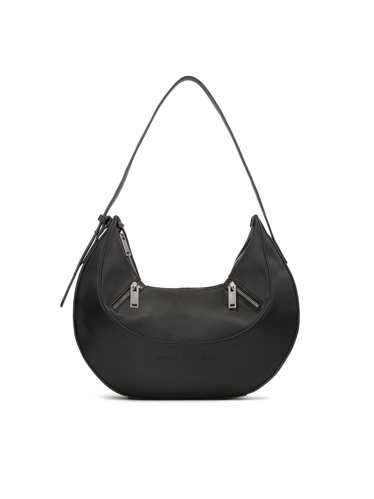 Leather shoulder bag with rounded shape