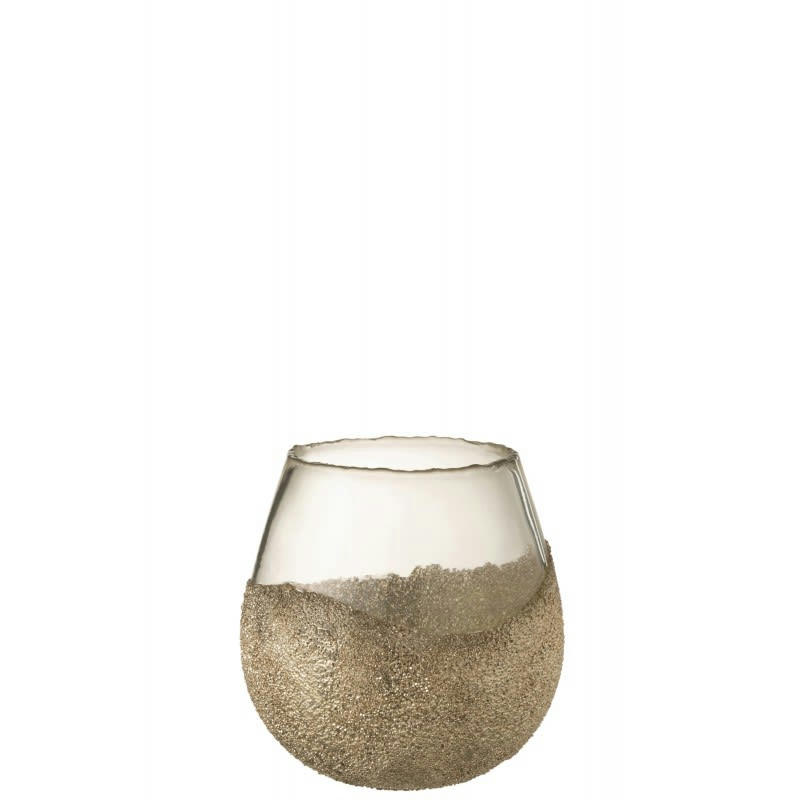 1/2 PERLES - Photophore rond verre or H18cm