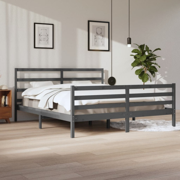 Rama łóżka szara lite drewno sosnowe 200 x 200 cm