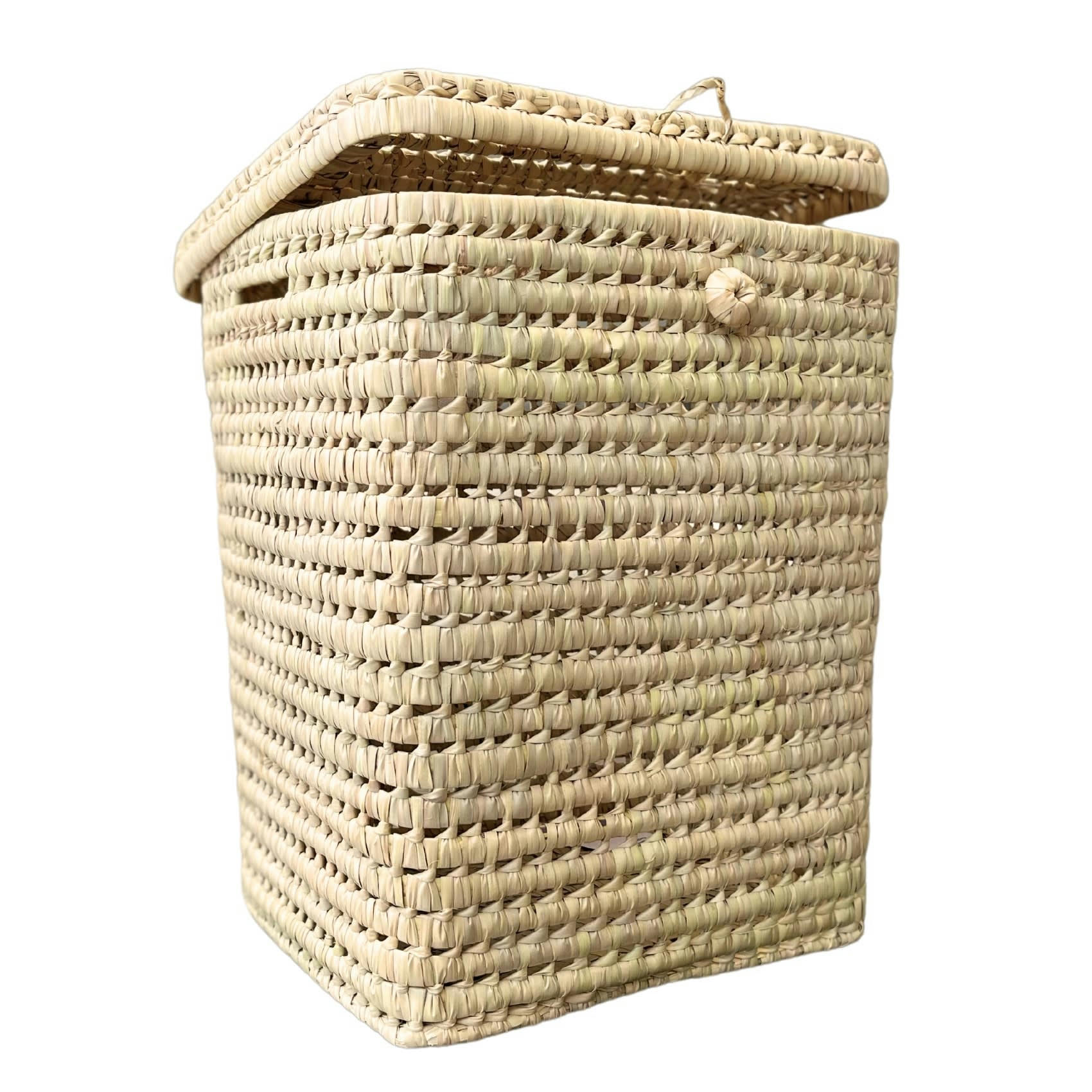- Panière à linge rectangle palmier osier naturel 40x36x50 cm