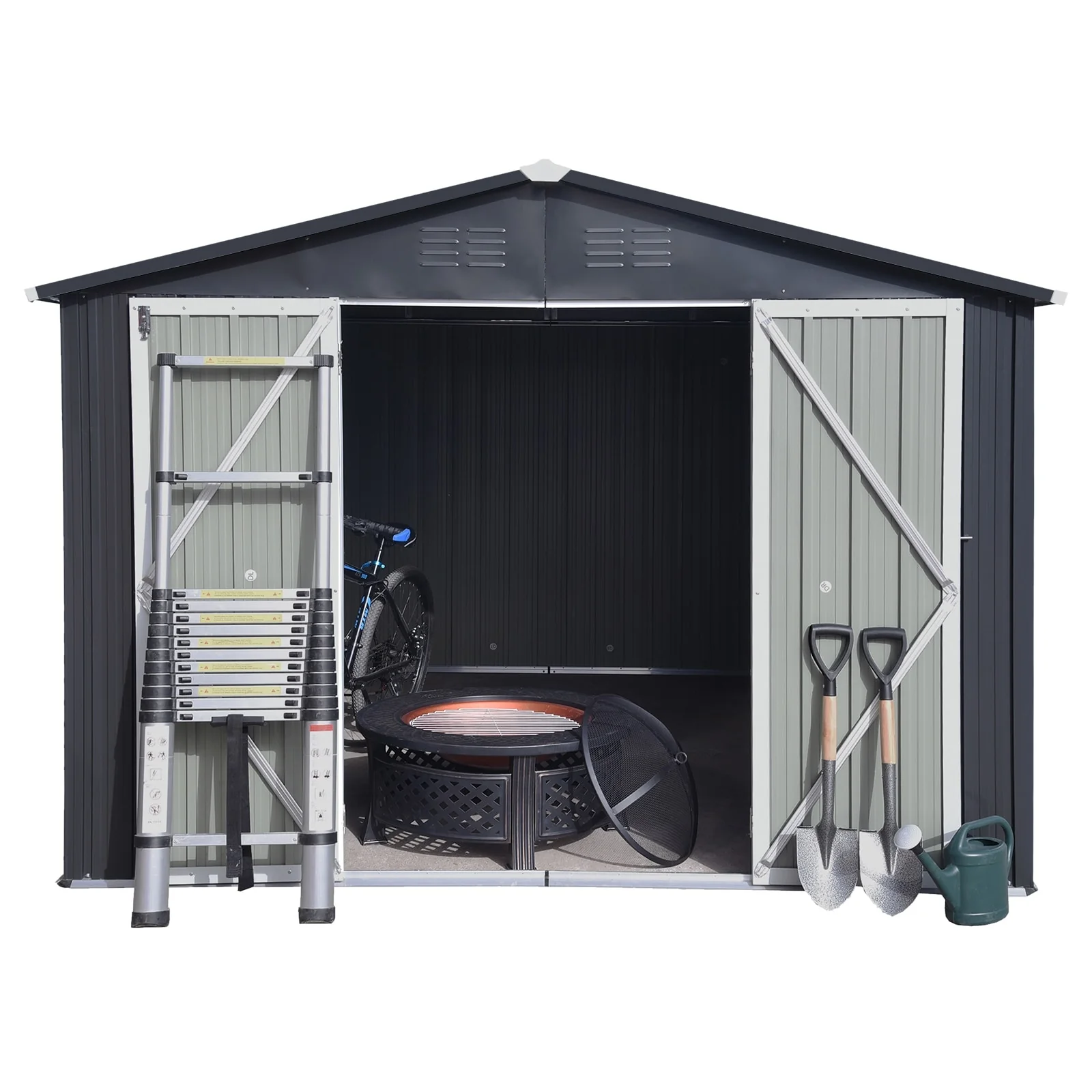 GDFStudio - Nolan Compact 6x8 FT Metal Garden Shed with Hinged Door and Apex Roof