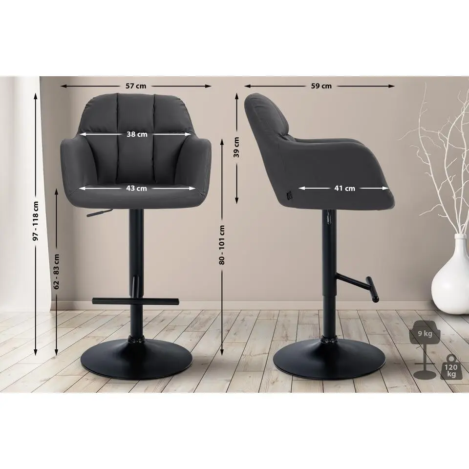 CLP Barkruk Natoma zwart Frame - Kunstleer - zwart