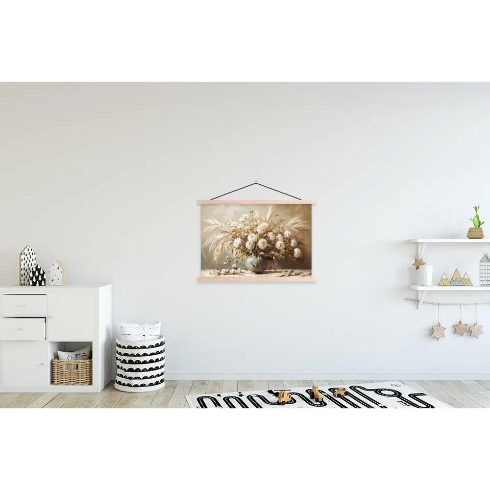 MuchoWow - Schoolplaat/ wandhanger - Bloemen - Vaas - Stilleven - Beig