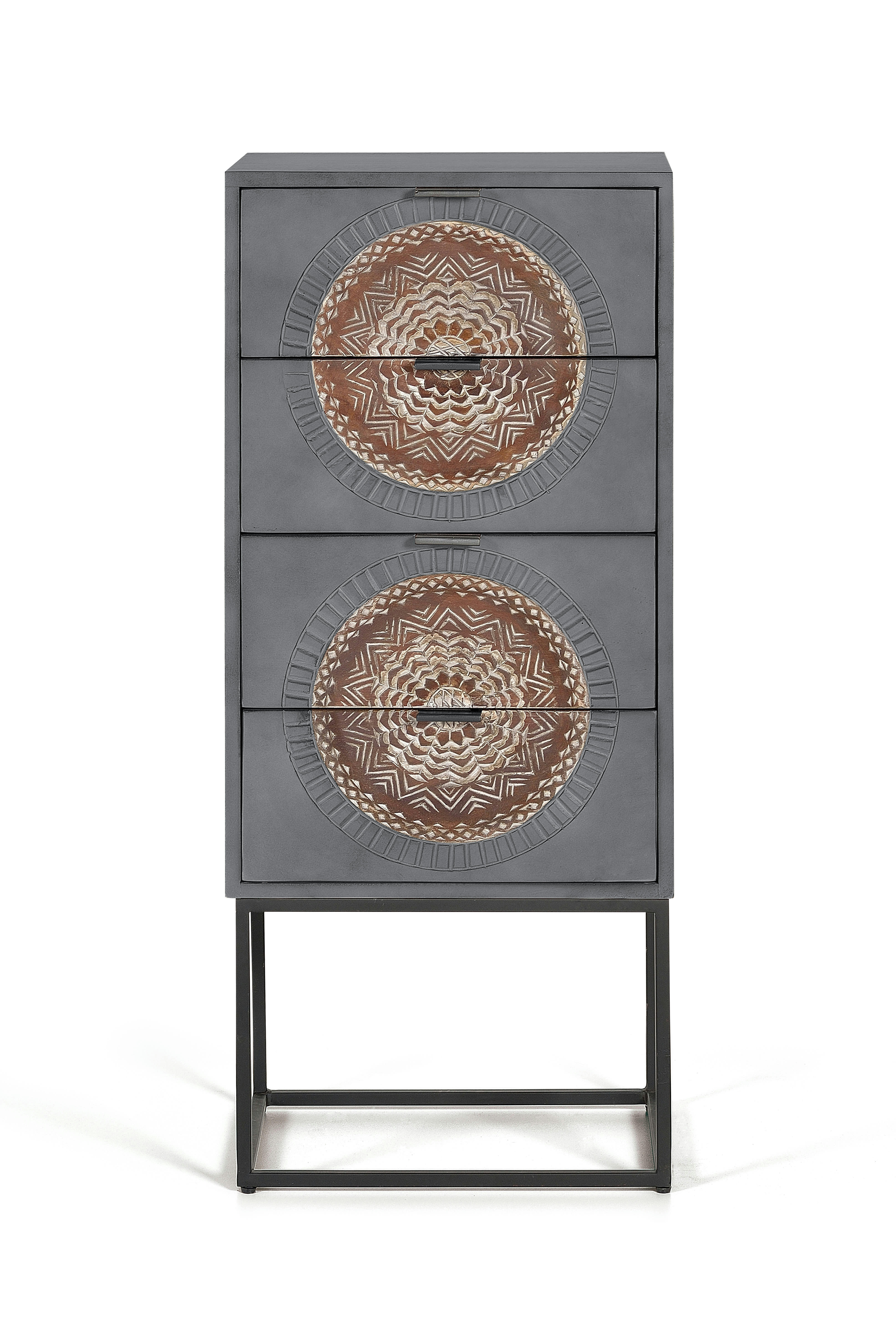 WOOD MANDALA - Commode en manguier et pieds en métal gris et marron