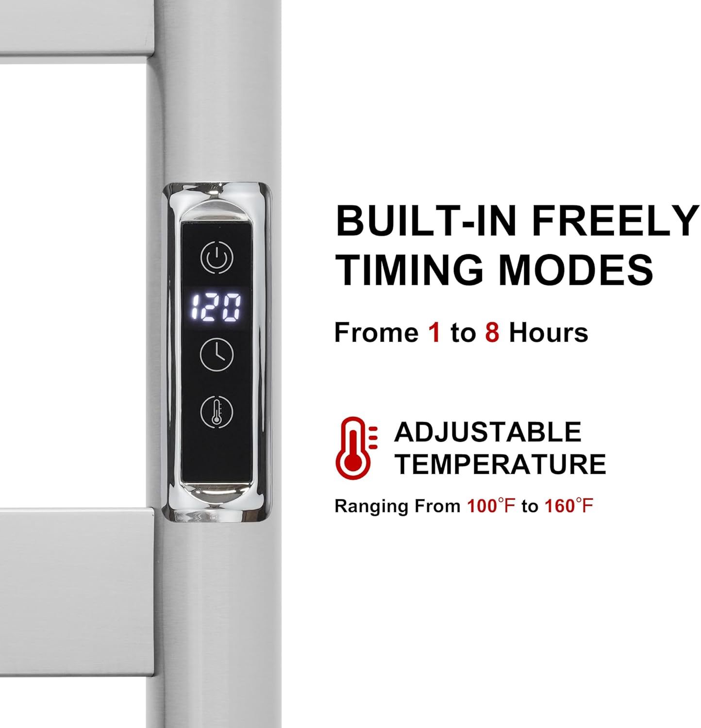 Heated Wall Mounted Electric Towel Warmer Rack,Timer & Temperature Control, 8 Bar Stainless Steel Towel Heater for Bathroom (Brushed, 8 Bars)