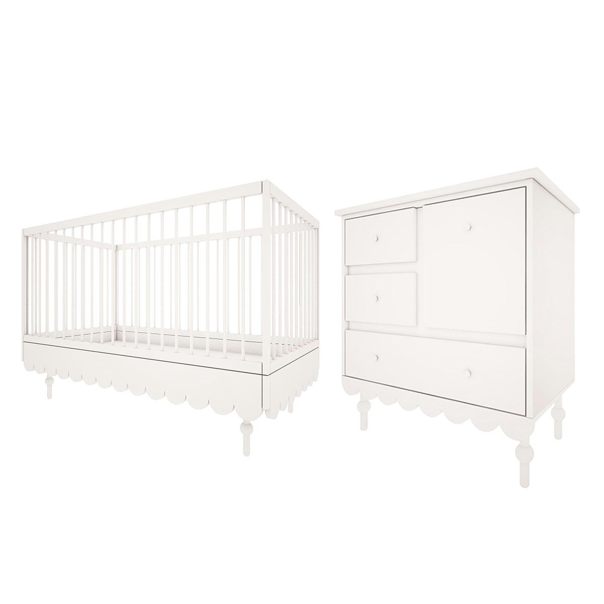 DUO - BABUSHKA - Lit évolutif 70x140 commode 3 tiroirs blanc