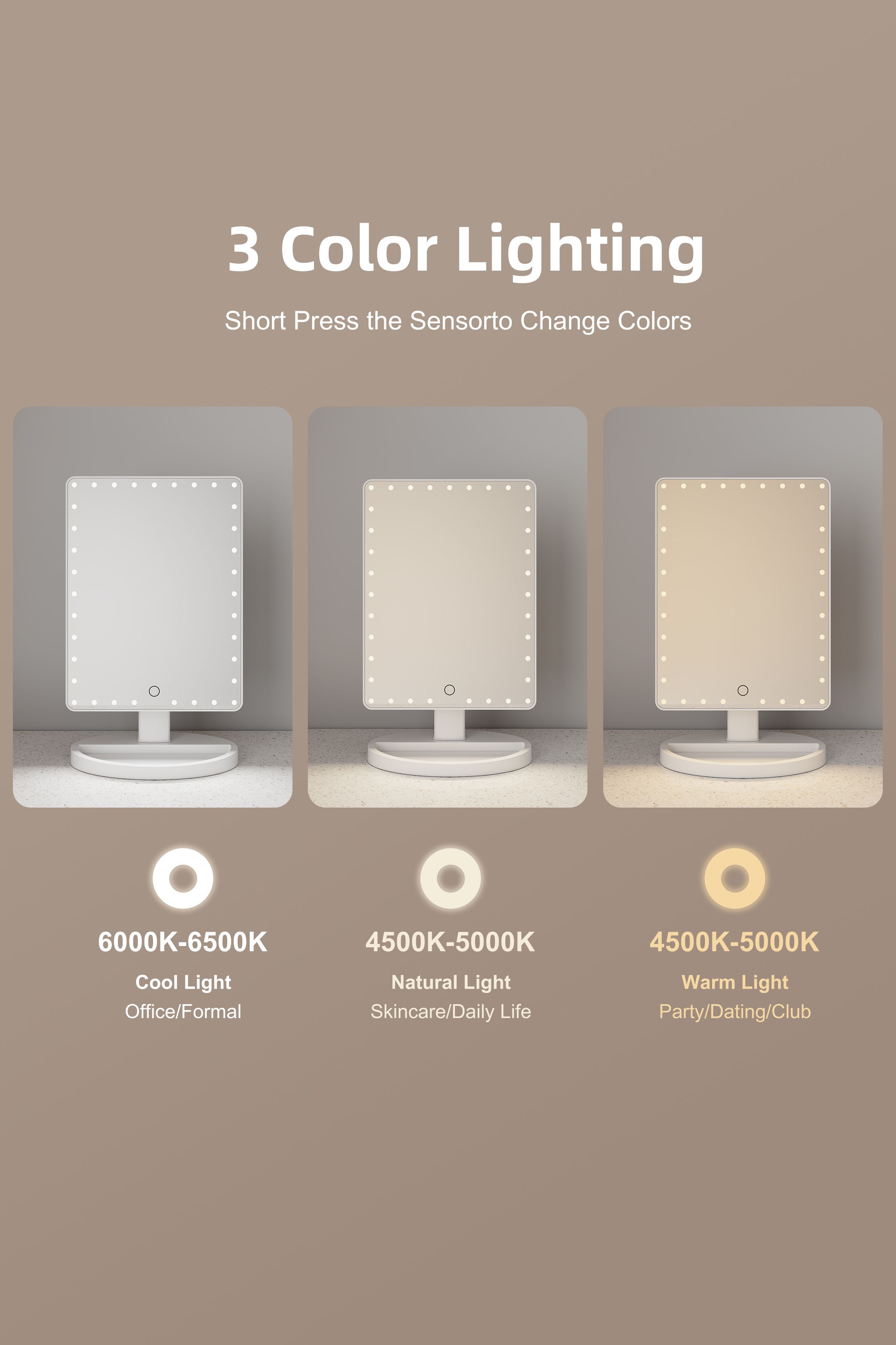 Fascinate Hollywood Style LED Tabletop Mirror – 360° Swivel, Dimmable & Storage Base
