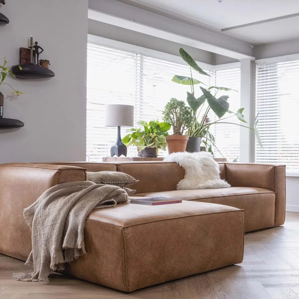 WOOOD Bean Hoekbank Rechts - Ecoleer - Cognac - 73x305x96