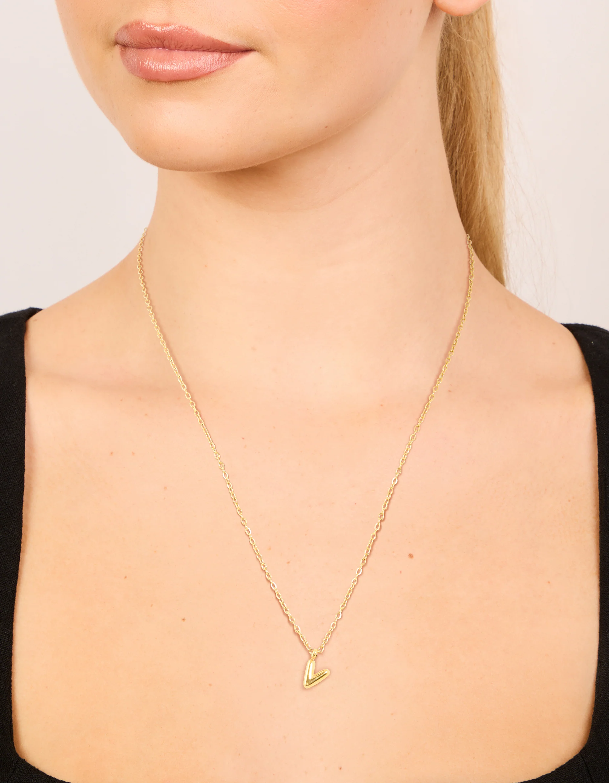 Waterproof Gold Plated Stainless Steel Mini Bubble Letter V Necklace