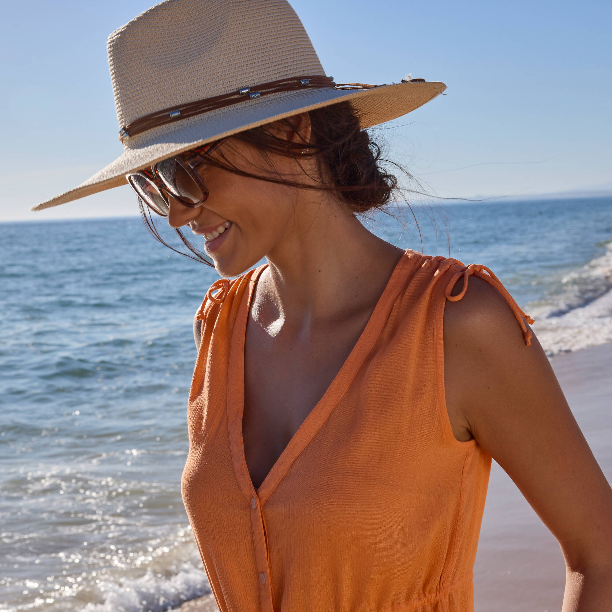 Robe de plage longue, crépon uni