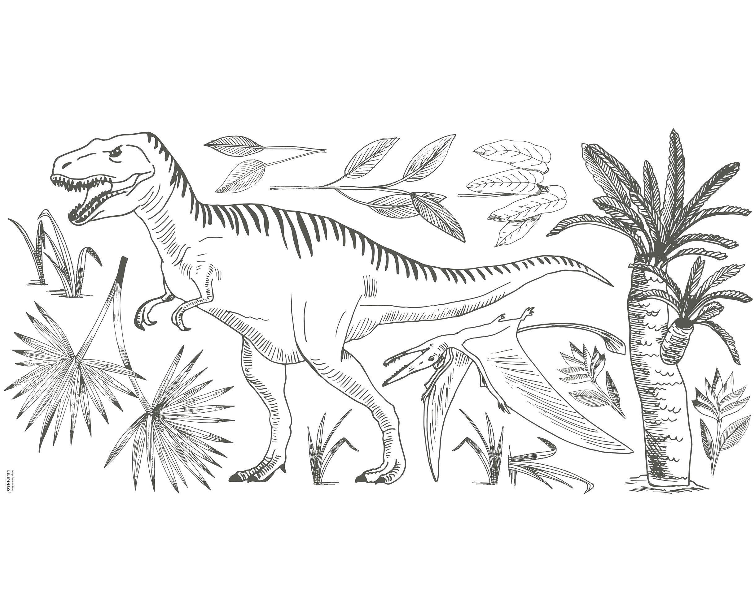 DINOSAURUS - Stickers t-rex et palmier en Vinyle mat Gris anthracite 64x130 cm