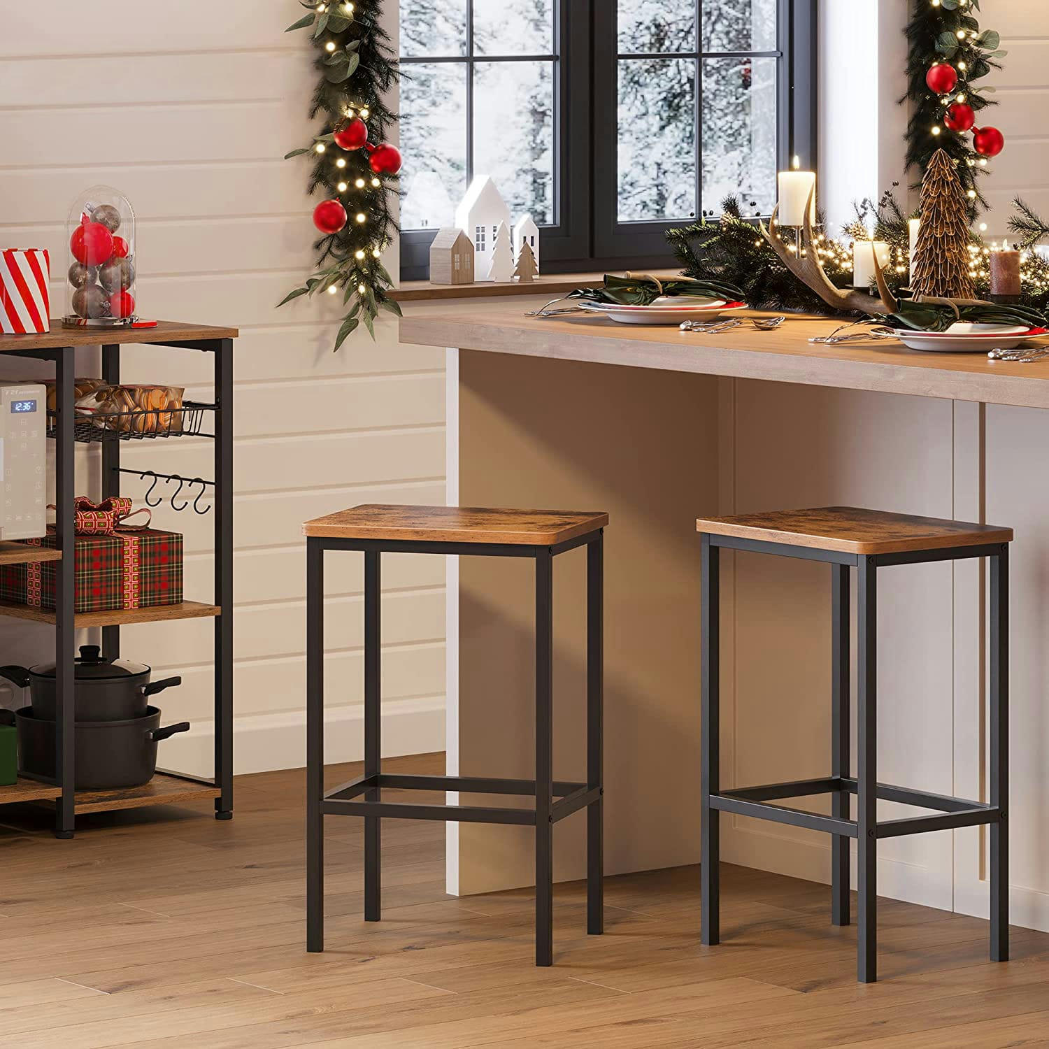 - Lot de 2 chaises de bar marron rustique et noir