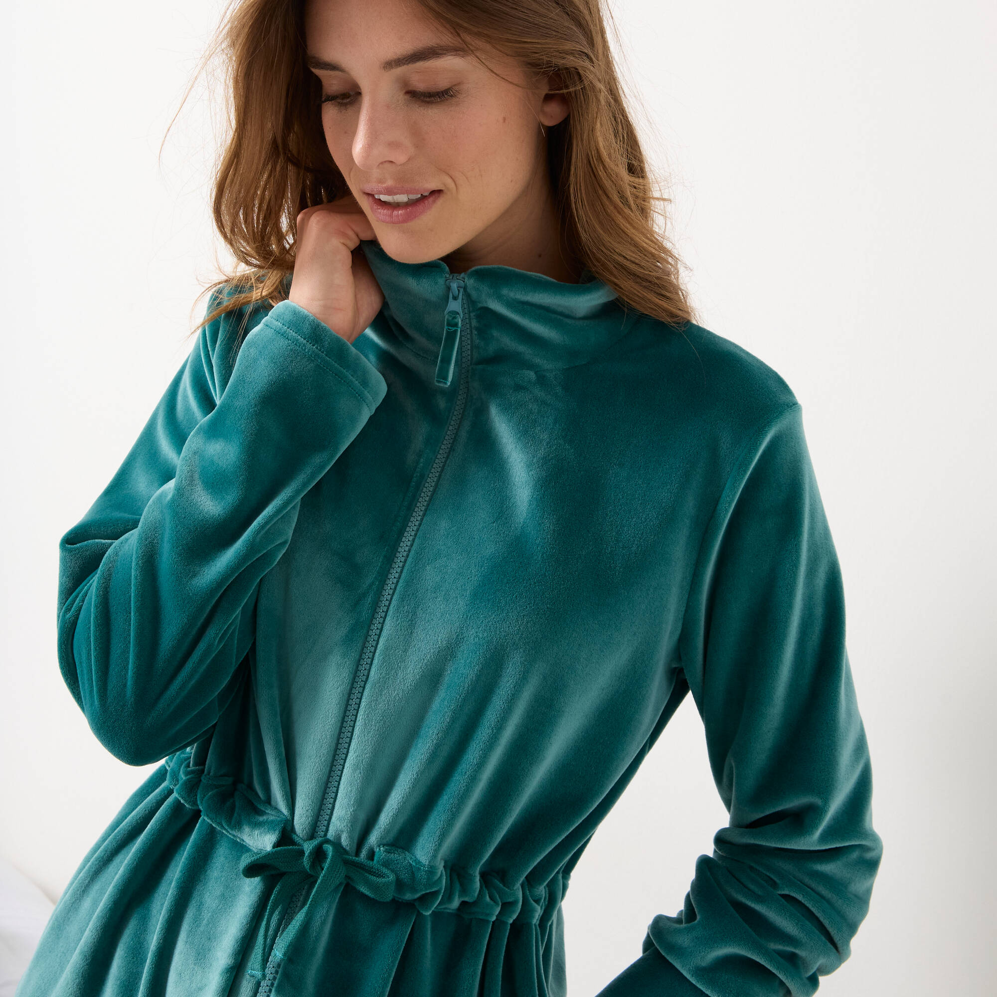Robe de chambre velours courte ouverture zippée