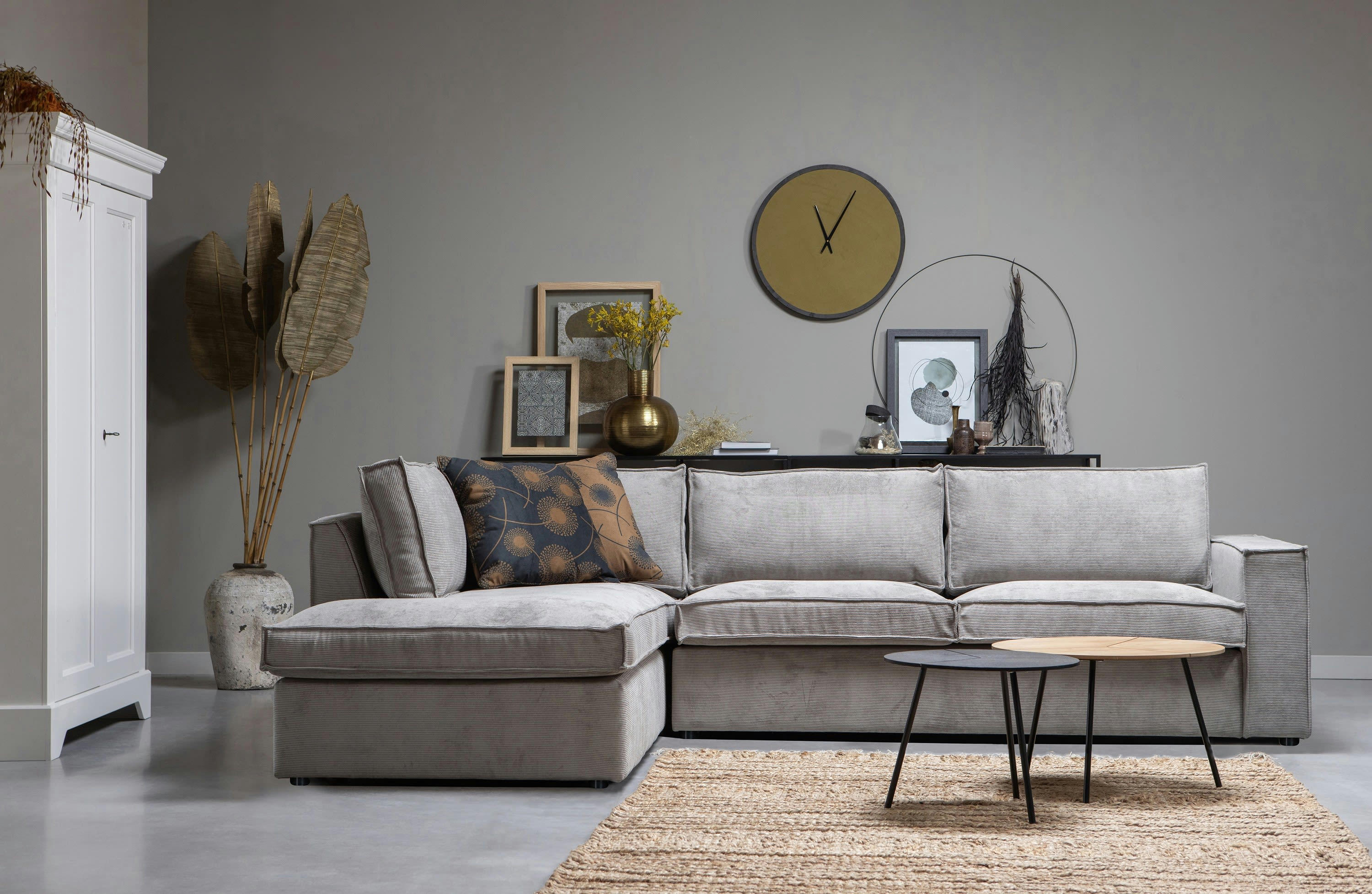 THOMAS - Canapé d'angle gauche 3 places en velour gris