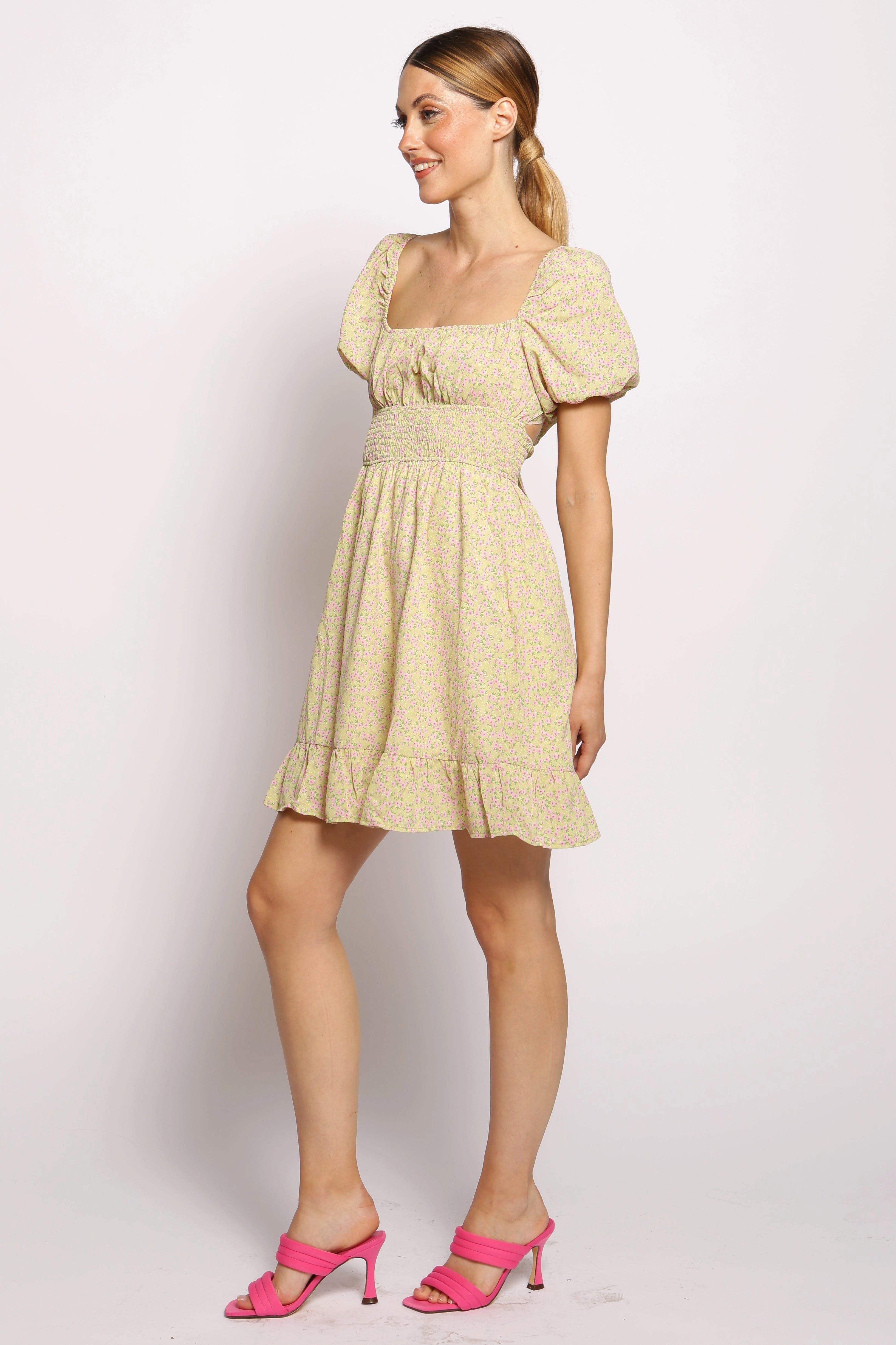 Cutie London Floral Mini Dress with Cinched In Waist