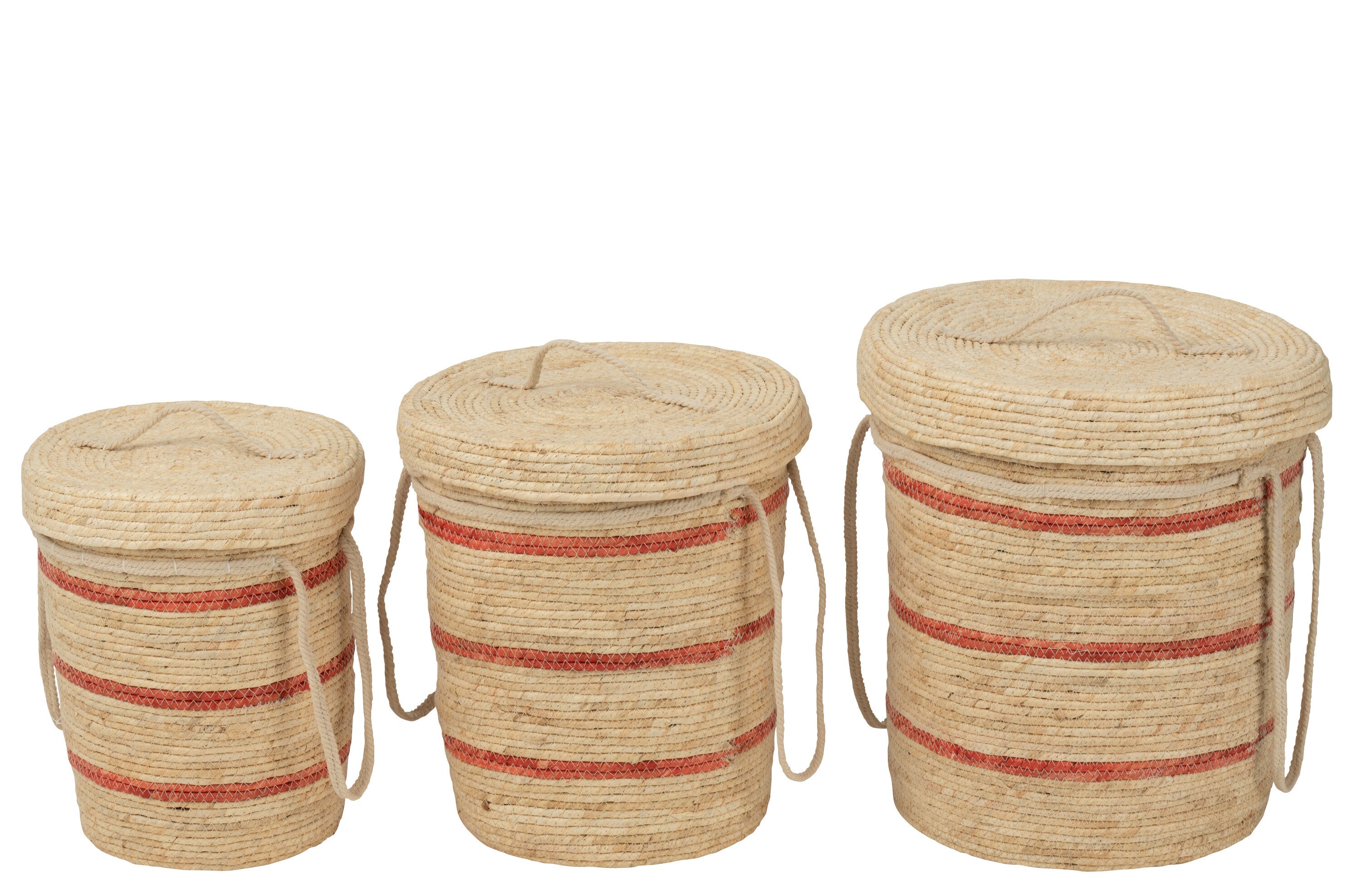 J-Line mand Strepen + Deksel - textiel - naturel rood - set