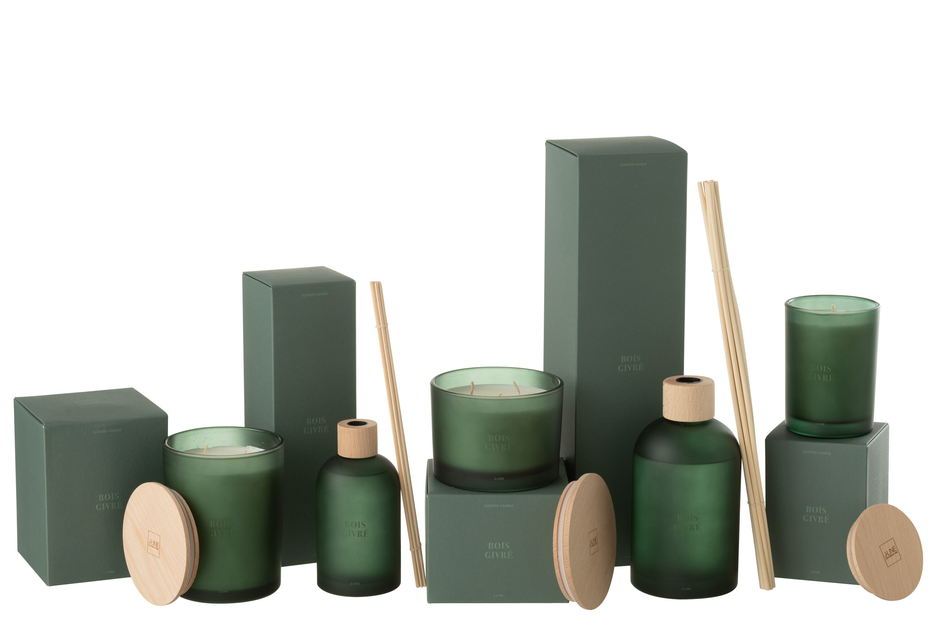 J-Line geurstokjes Accords Essentiels - bois givré - groen - 550 ml