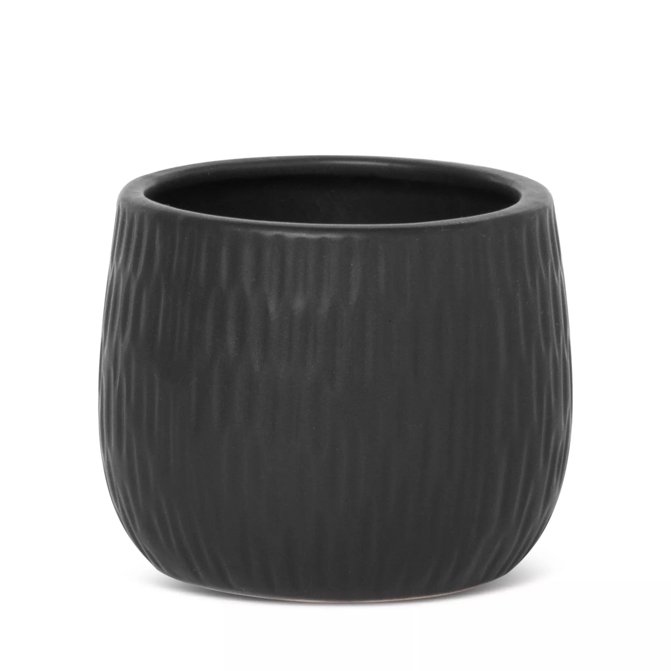 Doniczka ceramiczna czarnaz drobnym, wytłaczanym wzorem średnica 12x10 cmMONI