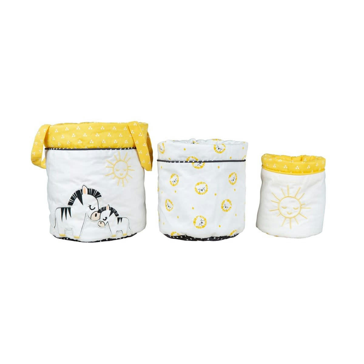 PLUCHE ET POMPON - Lot de 3 panieres gigognes en coton blanc