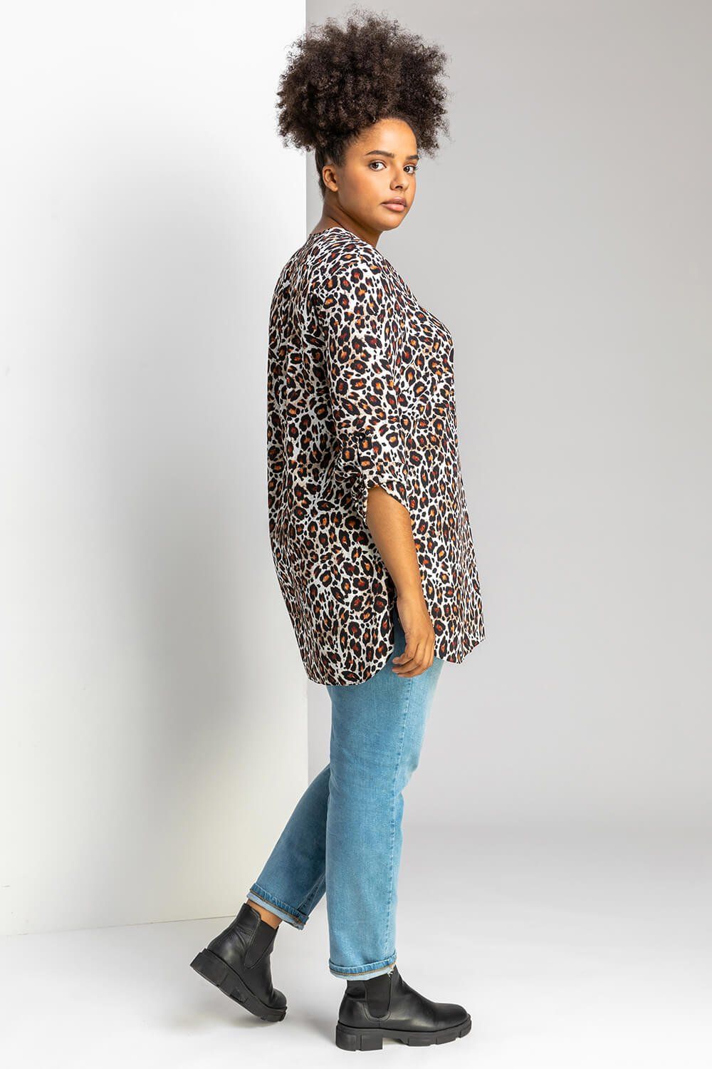 Roman Curve Animal Print Tunic Top