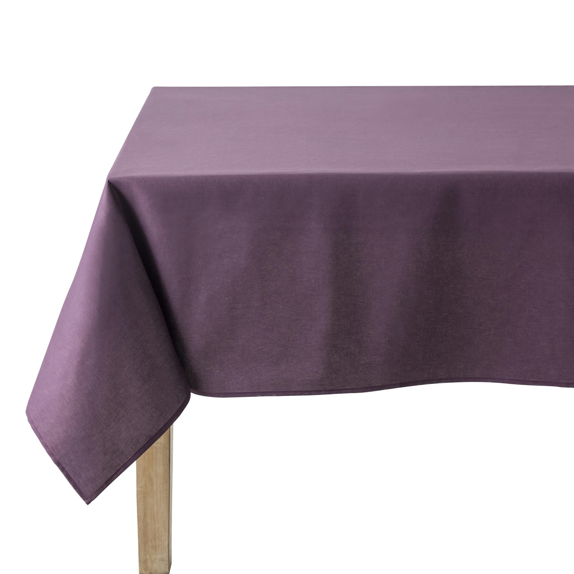 CAMBRAI - Nappe en coton traitee teflon aubergine 180 x 180