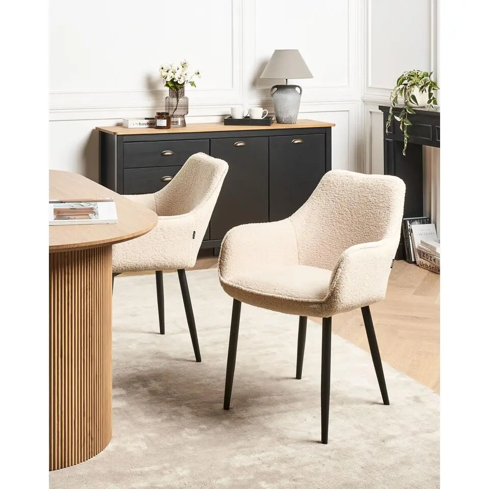 ALDEN - Eetkamerstoel set van 2 - Lichtbeige - Boucl&eacute;
