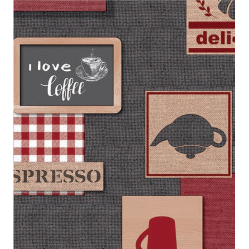 Nappe en PVC non tissé Coffee taupe et rouge 140 cm au mètre