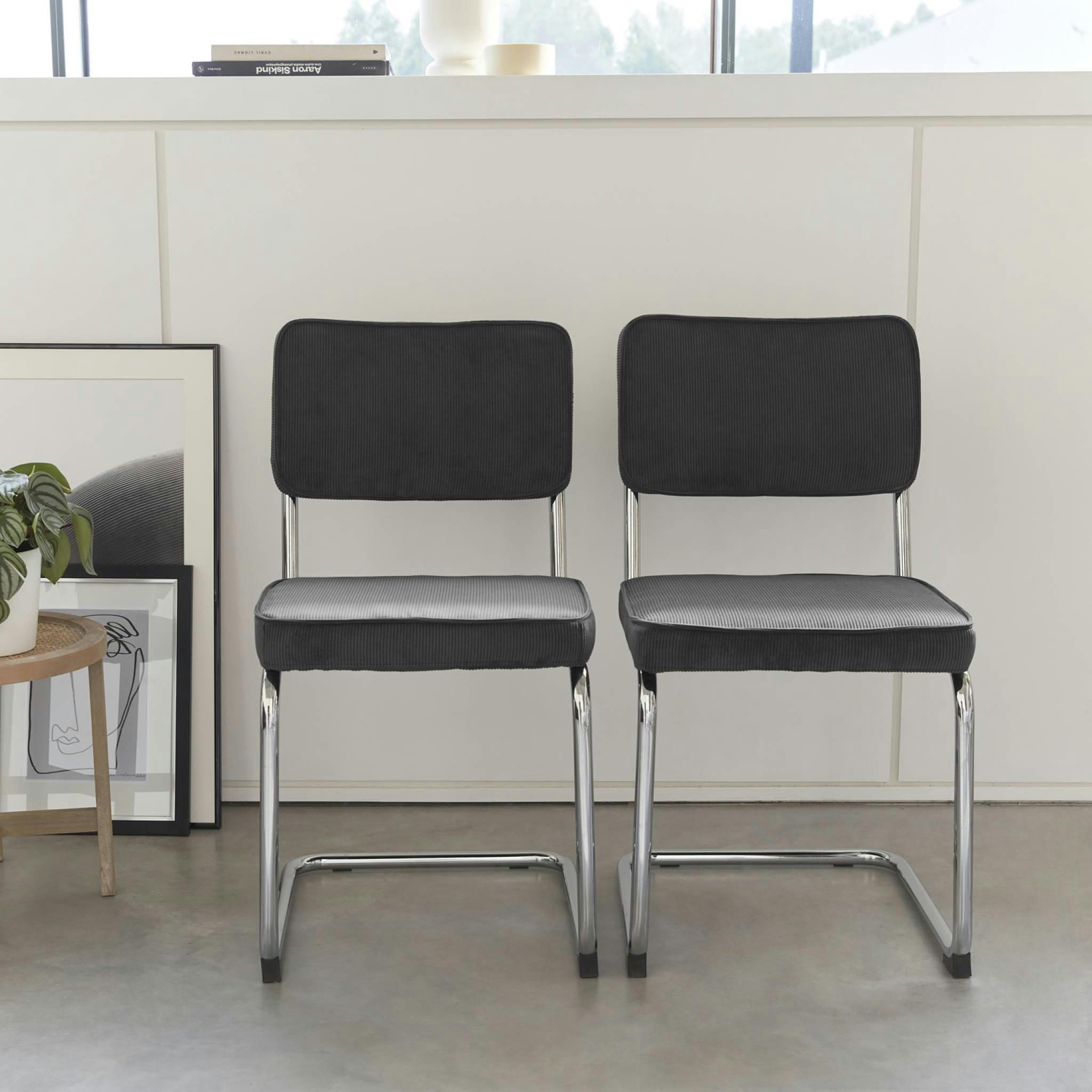 MAJA - Lot de 2 chaises cantilever velours côtelé