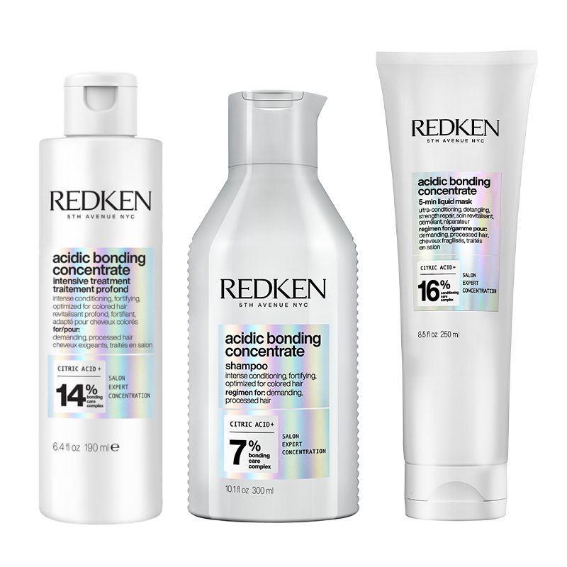 Redken Acidic Bonding Concentrate Intensive Pre-Treatment, Shampoo and 5-Minute Liquid Hair Mask Bundle