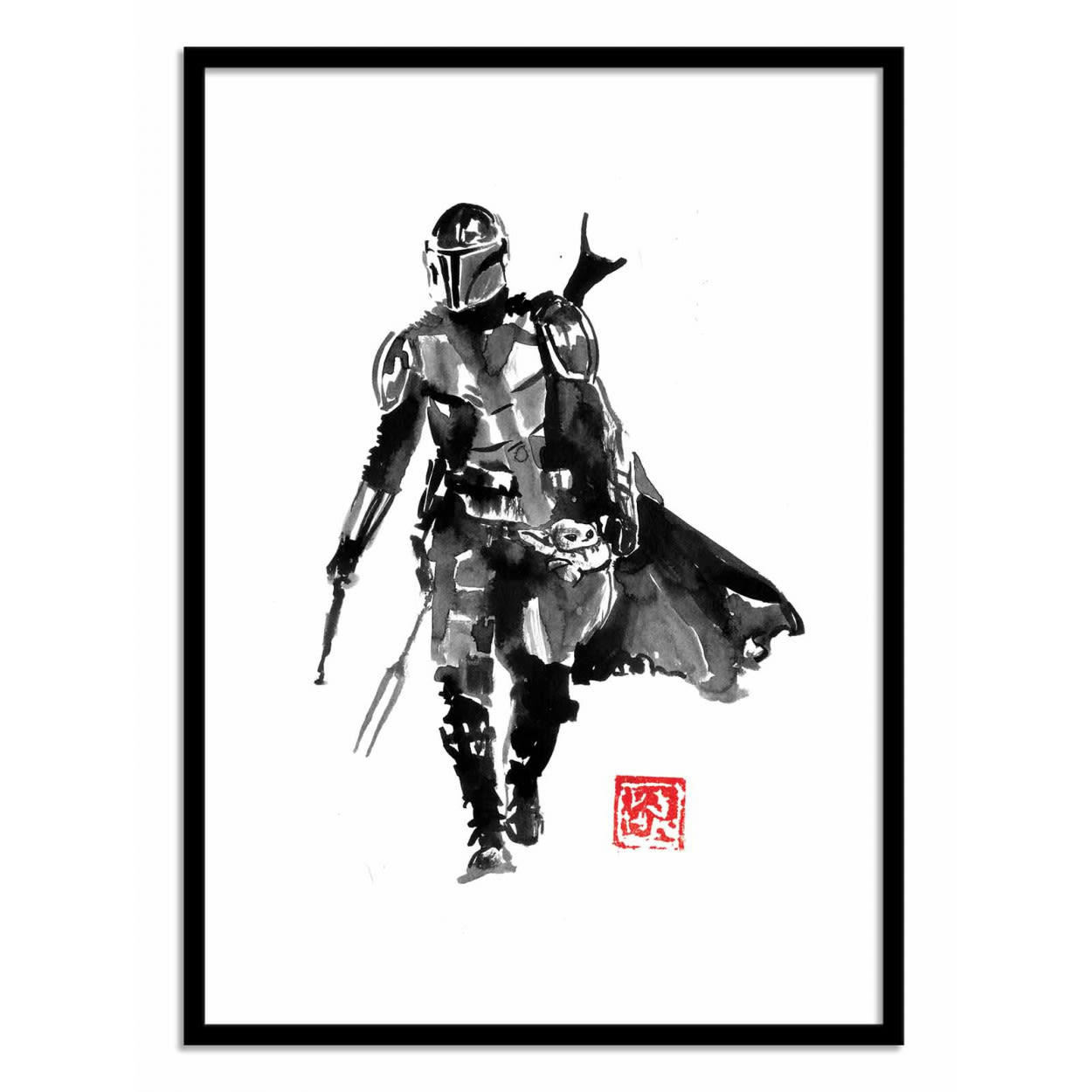 PECHANE SUMIE - MANDALORIAN AND BABY YODA - Affiche d'art 30 x 40 cm