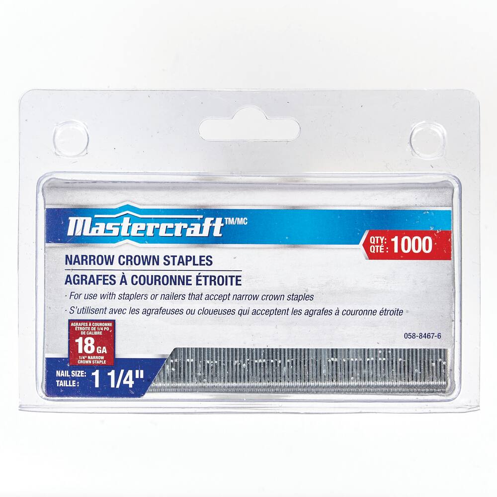 Mastercraft 18-Gauge Galvanized Steel Narrow Crown Staples, 1/4 x 1-1/4-in, 1000-pc