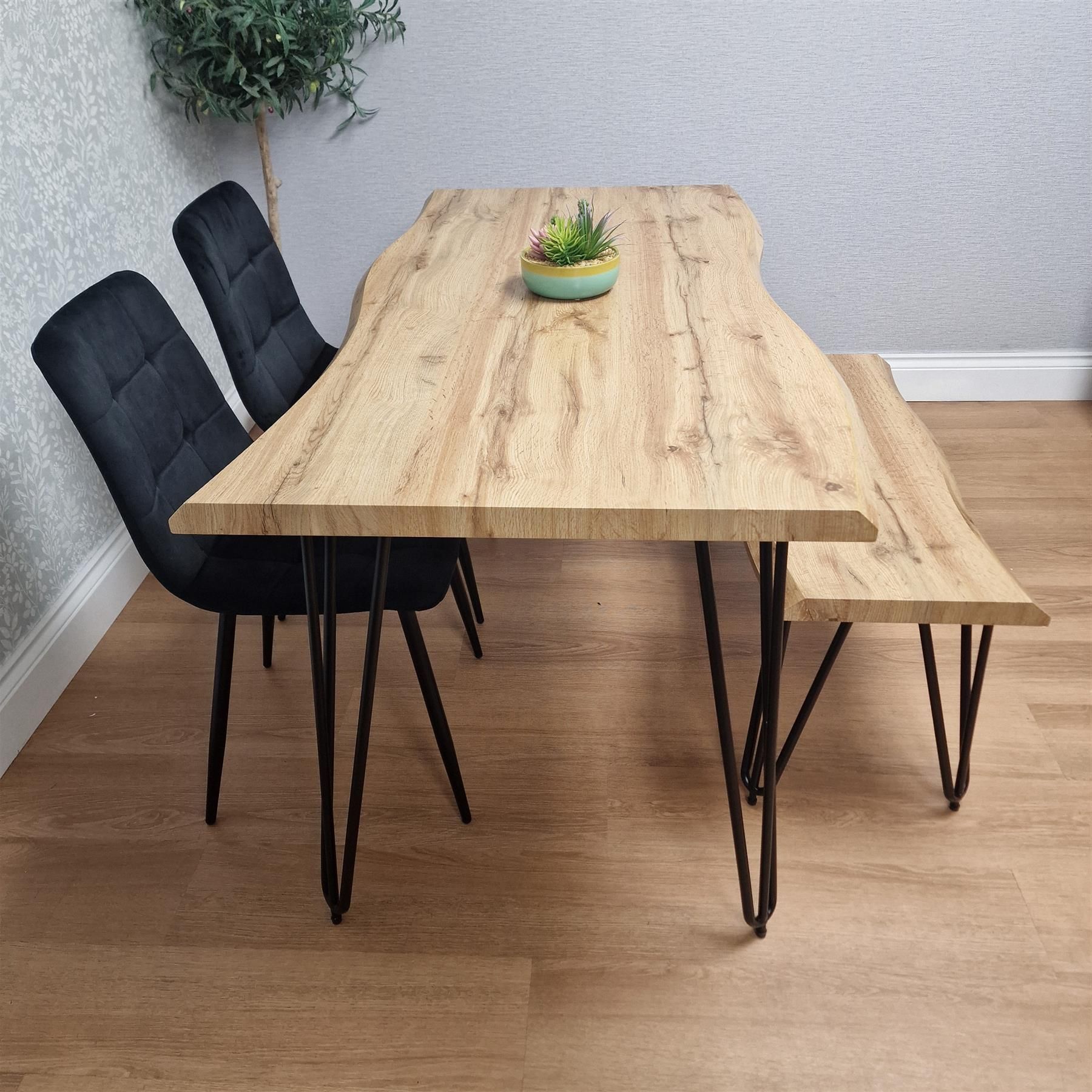 KOSY KOALA Modern Dining Table Set With 2 Black Velvet Chairs And Bench Dining Room Furniture