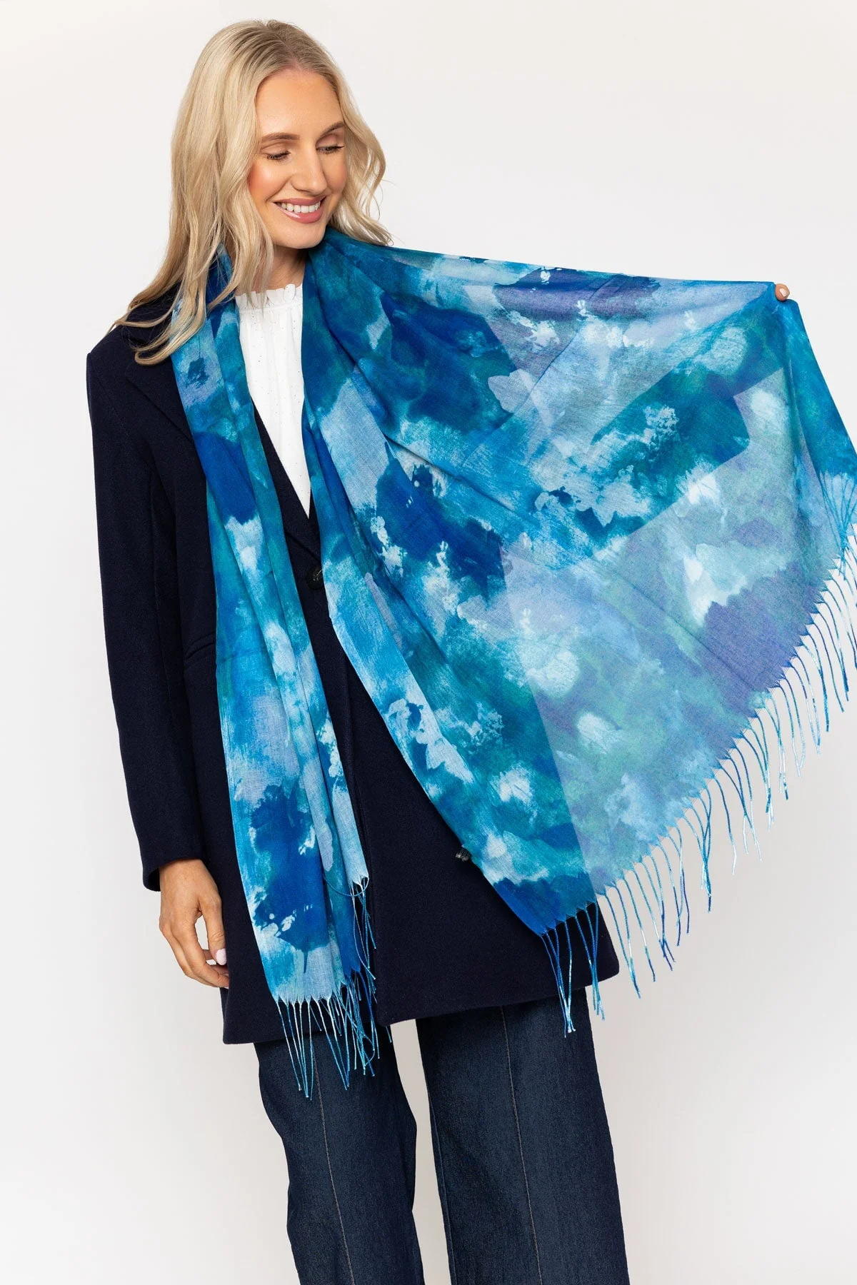 Blue Contrast Print Scarf