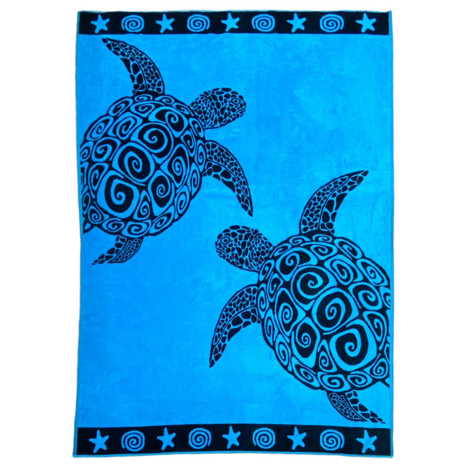 PLAGE - Serviette de plage éponge velours Jacquard turquoise Turtles 140x180 ²