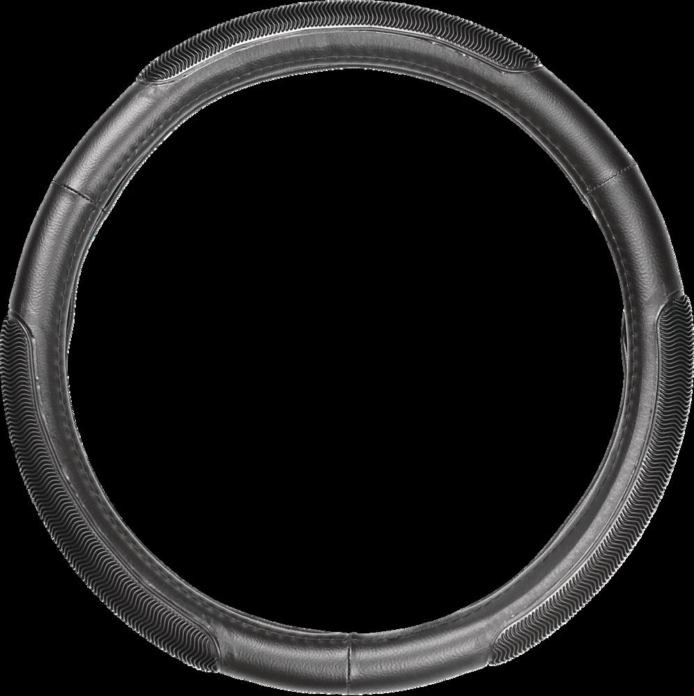 AutoTrends Faux Leather Comfort Ribbed Wave Grip Steering Wheel Cover, Black