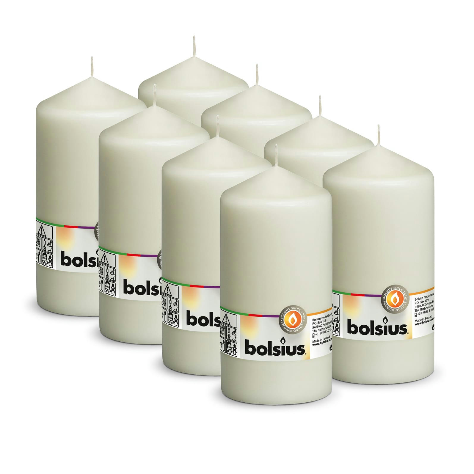 - 8 Bougies Piliers, Ivoire, 15 Cm