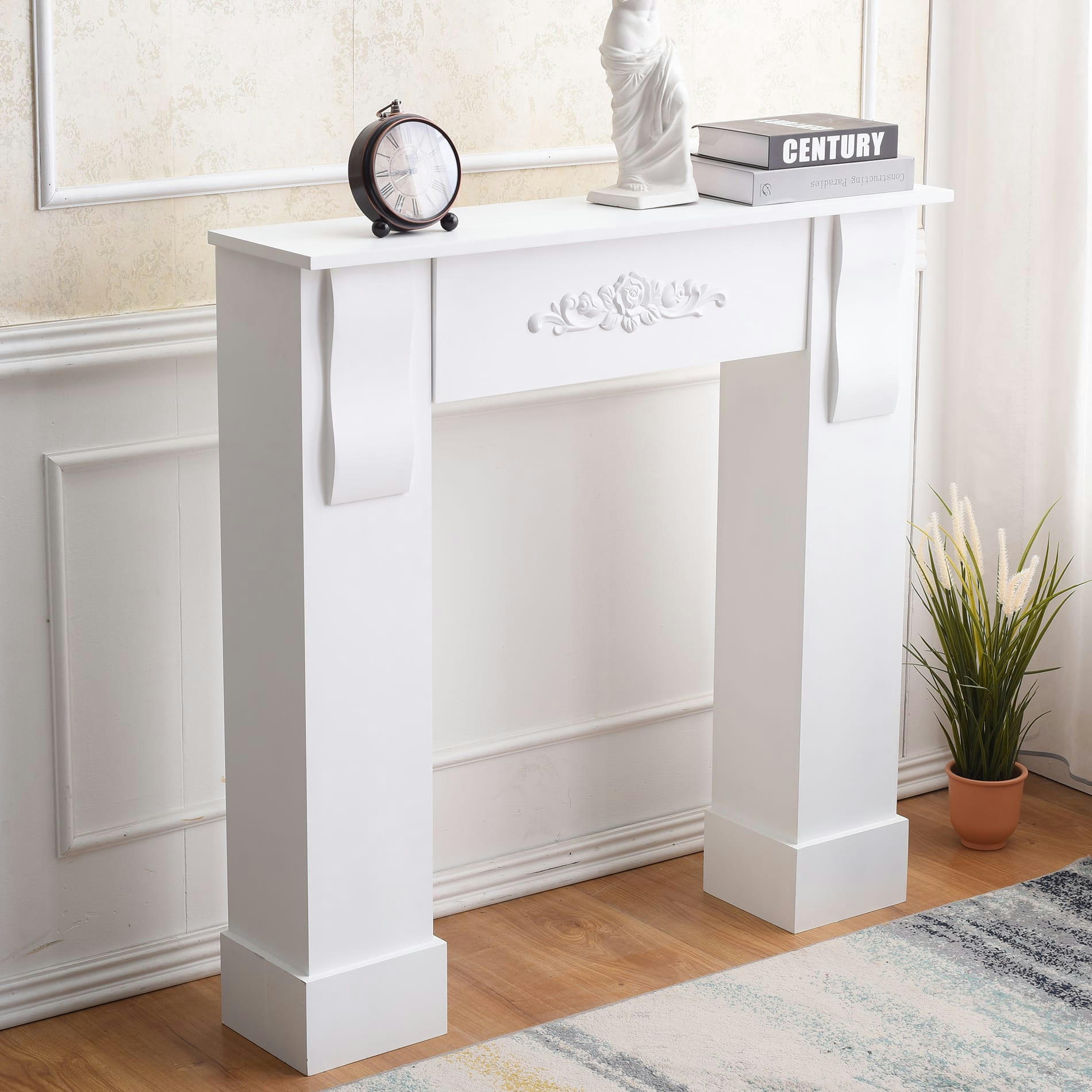 PARIS - Manteau de cheminée avec décoration florale 93x22,5x92 en mdf blanc