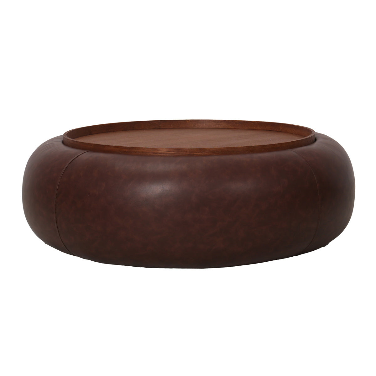 DÉJA Living Salontafel Draby - Donkerbruin/Walnoot - PU Leer - Ø102x34cm