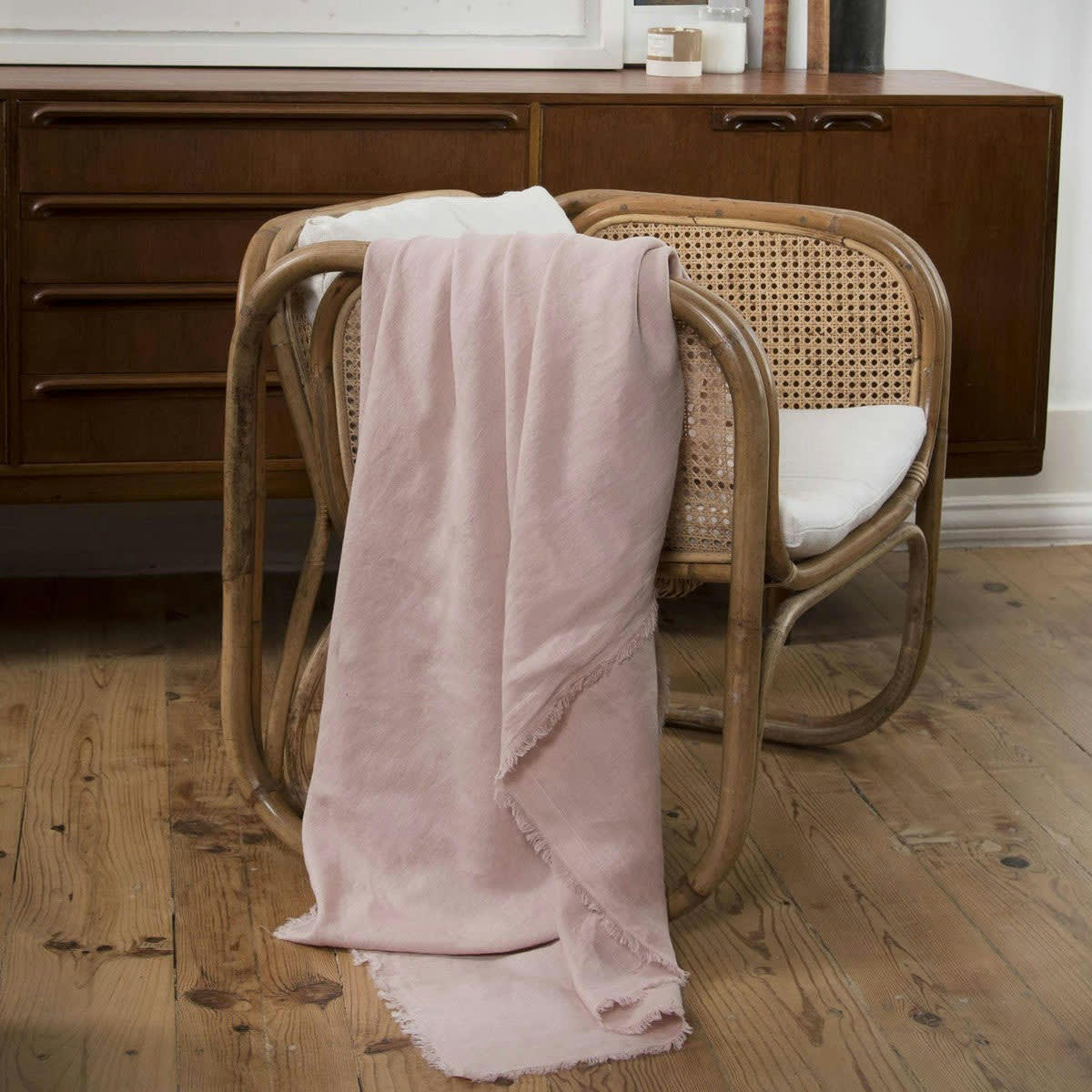 HORTENSE - Jeté de lit grand modèle lin lavé  180x260 rose