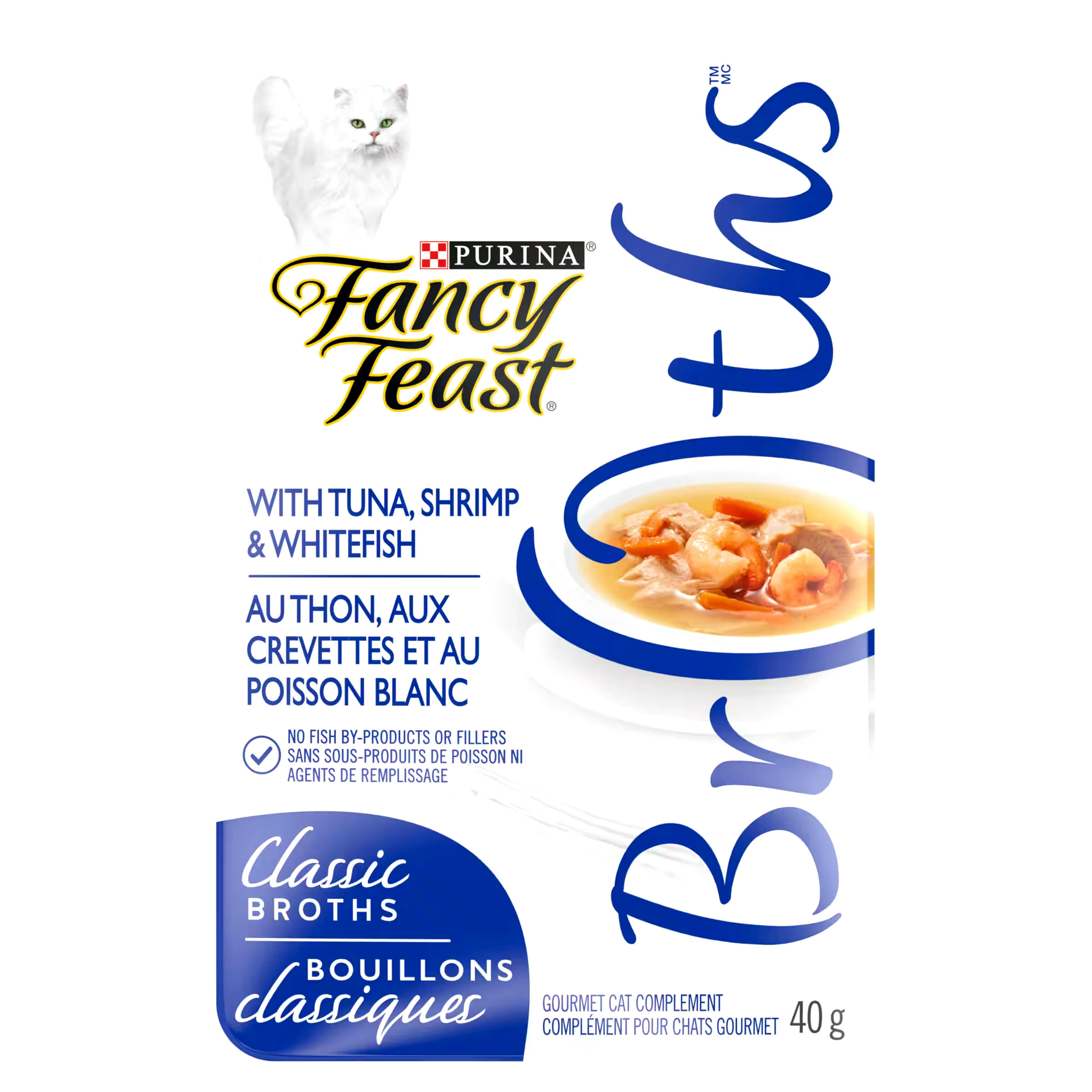 Purina Fancy Feast Classic Broths Wet Cat Food, Tuna, Shrimp & Whitefish, 40-g
