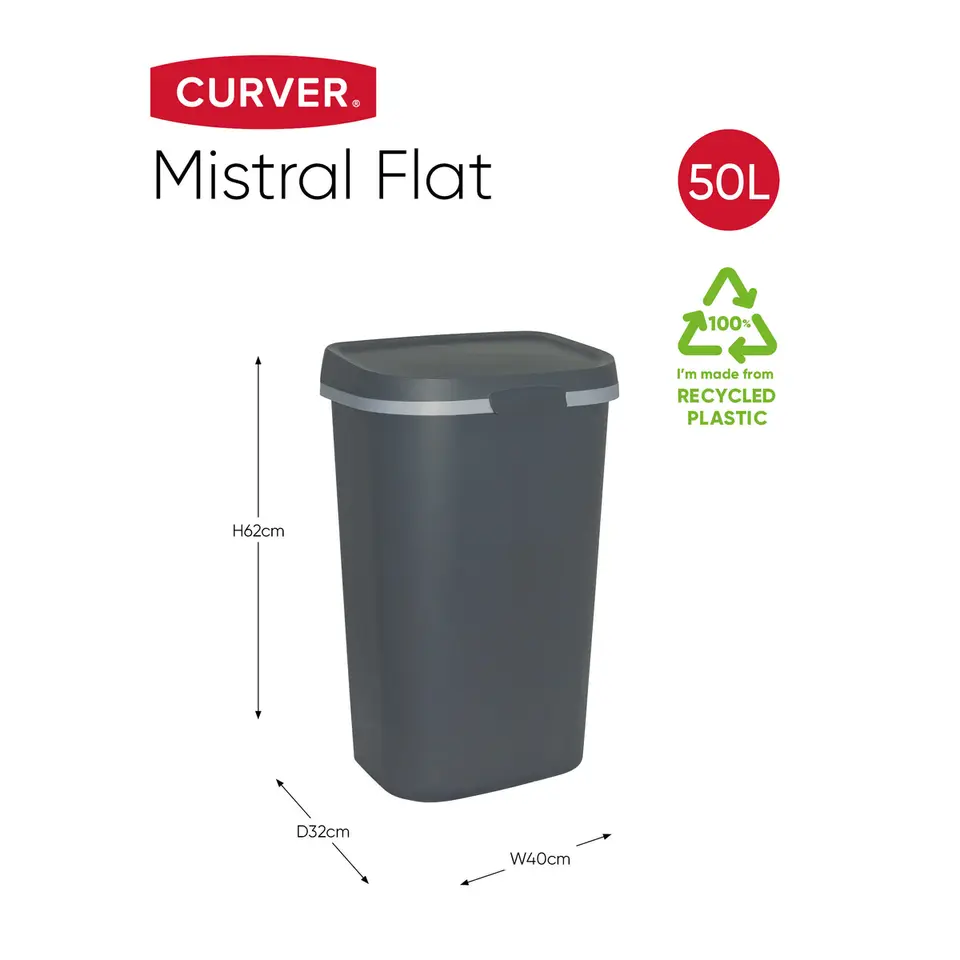 Curver Mistral Flat Prullenbak - 50L - Antraciet