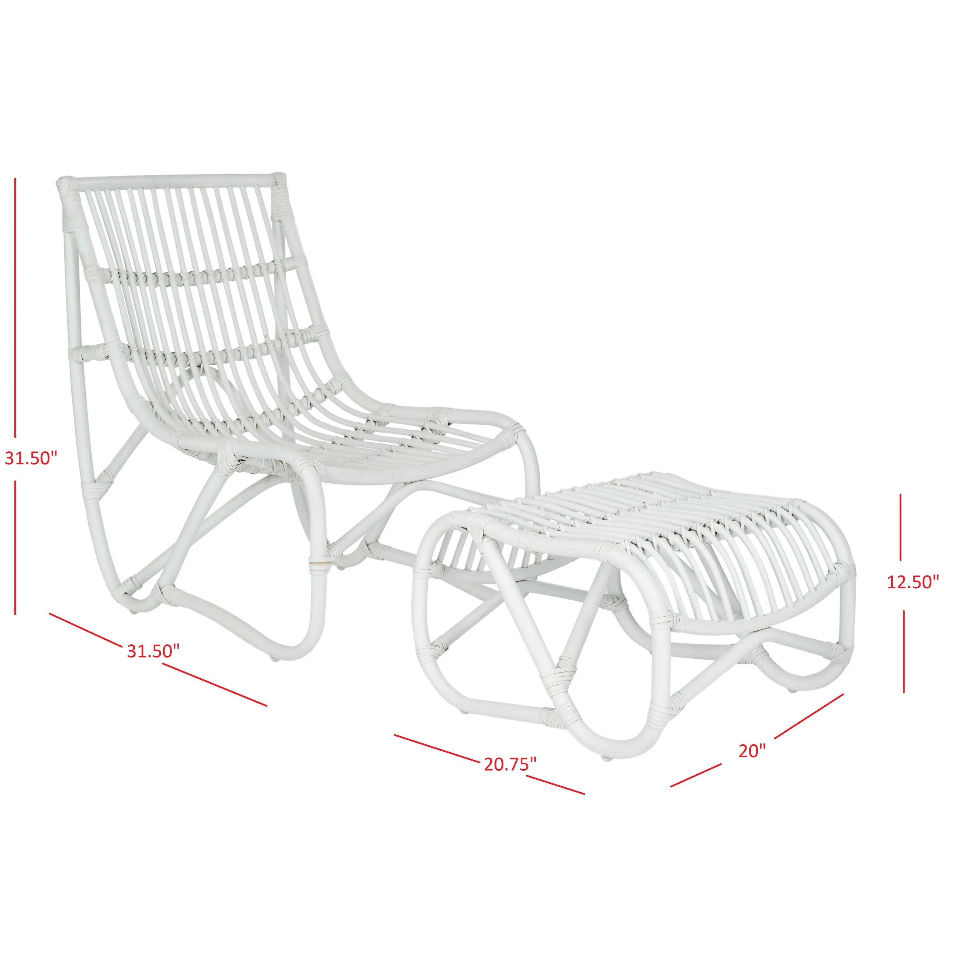 SAFAVIEH Jacquelynn White Wicker Chair And Ottoman Set - 22 x 30.5 x 32 - 22Wx30Dx31H