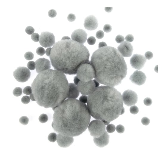 Grey Pom Poms 60 Pack