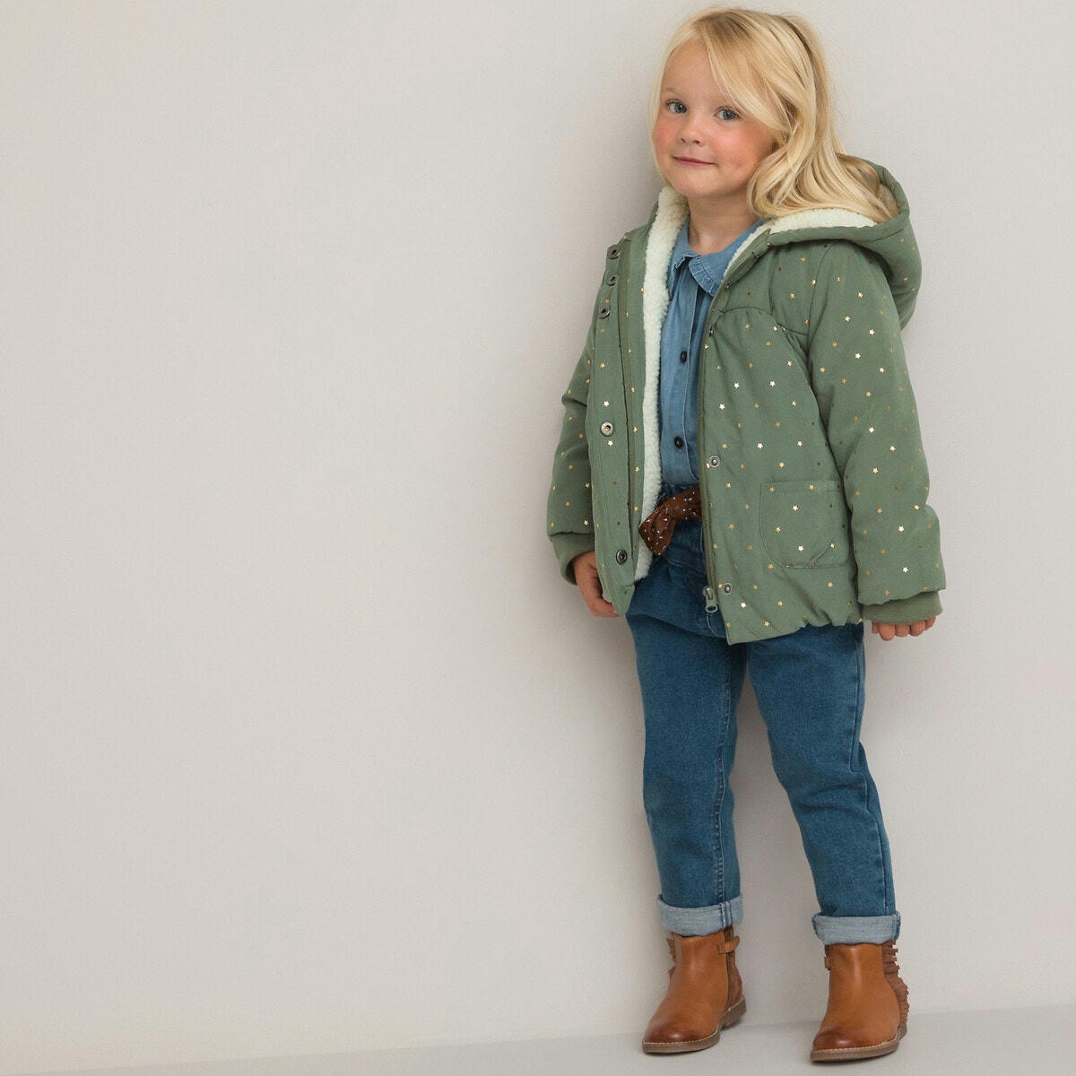 Parka chaude à capuche, imprimé étoiles