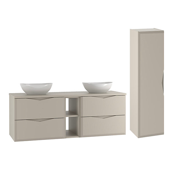 Ensemble meuble double vasque 140cm 2 niches et colonne Ellie Cachemire