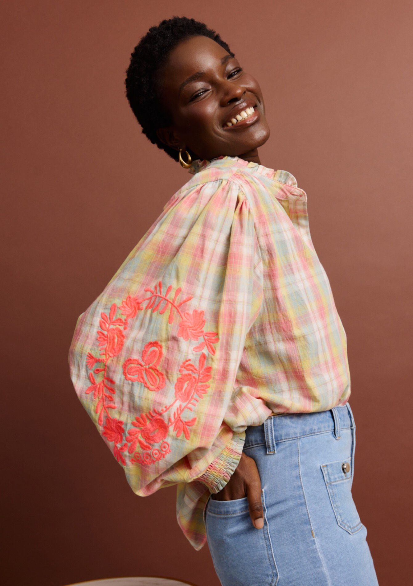 Luchtige blouse met ruitjes